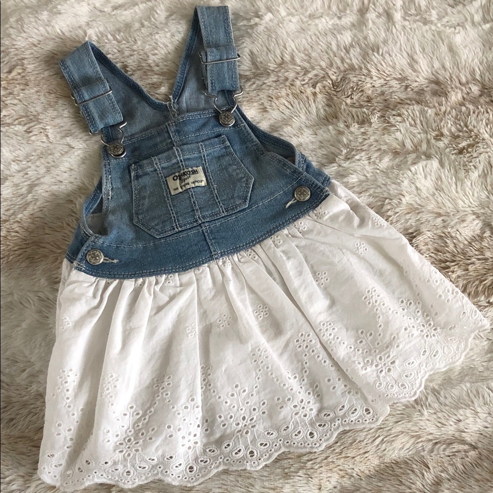 OshKosh B'gosh Blue and White Eyelet Overall Dress